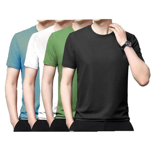 Round Neck T-Shirt Black Green white sky-blue Pack Of 4