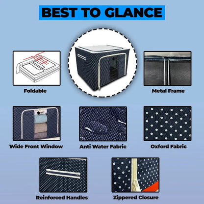 [Pack of 3/6] Cloth & Storage Organiser Box | Extra Large 66L | Water-Resistant Fabric with Zipper & Metallic Support Rods | Foldable Clothes Storage for Bedroom & Wardrobe [Pack of 9/18]
